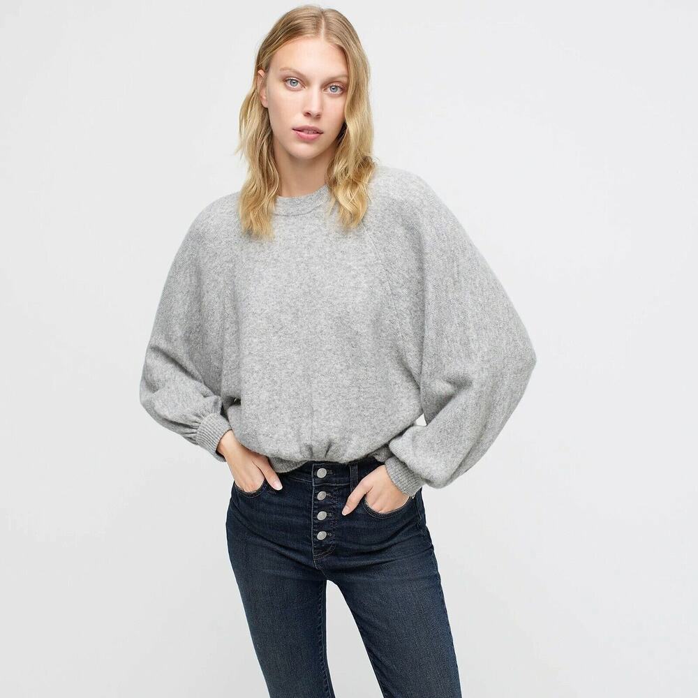 J. CREW •Women L• Crewneck Gathered Pullover Sweater Supersoft Yarn Gray Alpaca